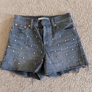 Levis Wedgie Jean Shorts Sz 26 Embellished Studded Rhinestones Denim*NWOT